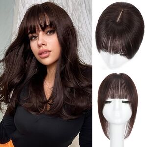 Human Hair Topper 12" • Dark Brown • 360° Real Scalp Line • Clip-In Topper with
